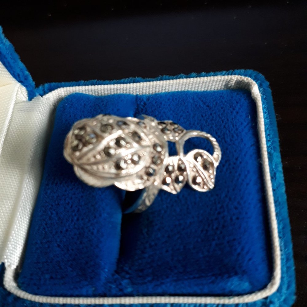 Pinky Ring - Rosebud - Sterling Silver and Marcasites - Size 3
